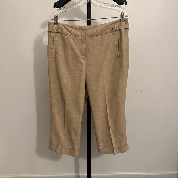 Khaki Larry Levine Cotton Capri Pants With Enamel Buttons Sz 12 - Picture 1 of 3